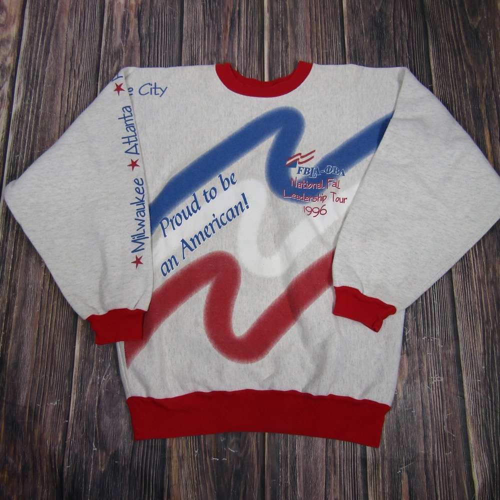 Vintage 1996 FBLA-OBA Crewneck Sweatshirt USA Flag Ringer American Benchmark
